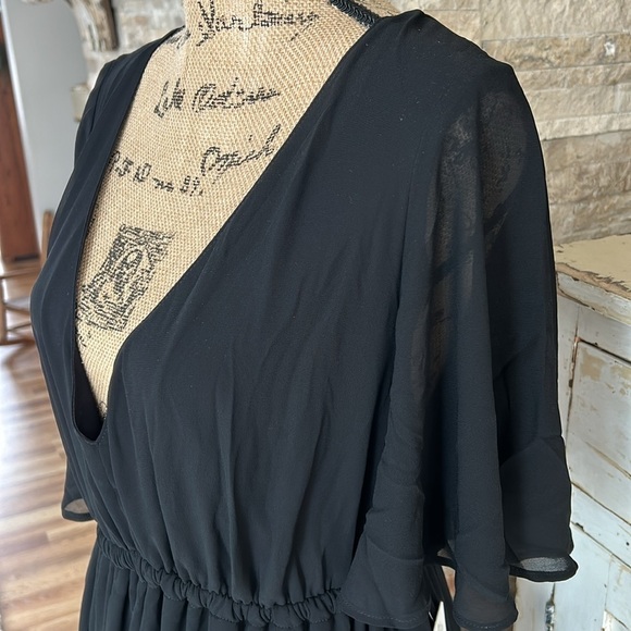 Show Me Your Mumu black chiffon bridesmaid dress full skirt flare short sleeve - Picture 7 of 16